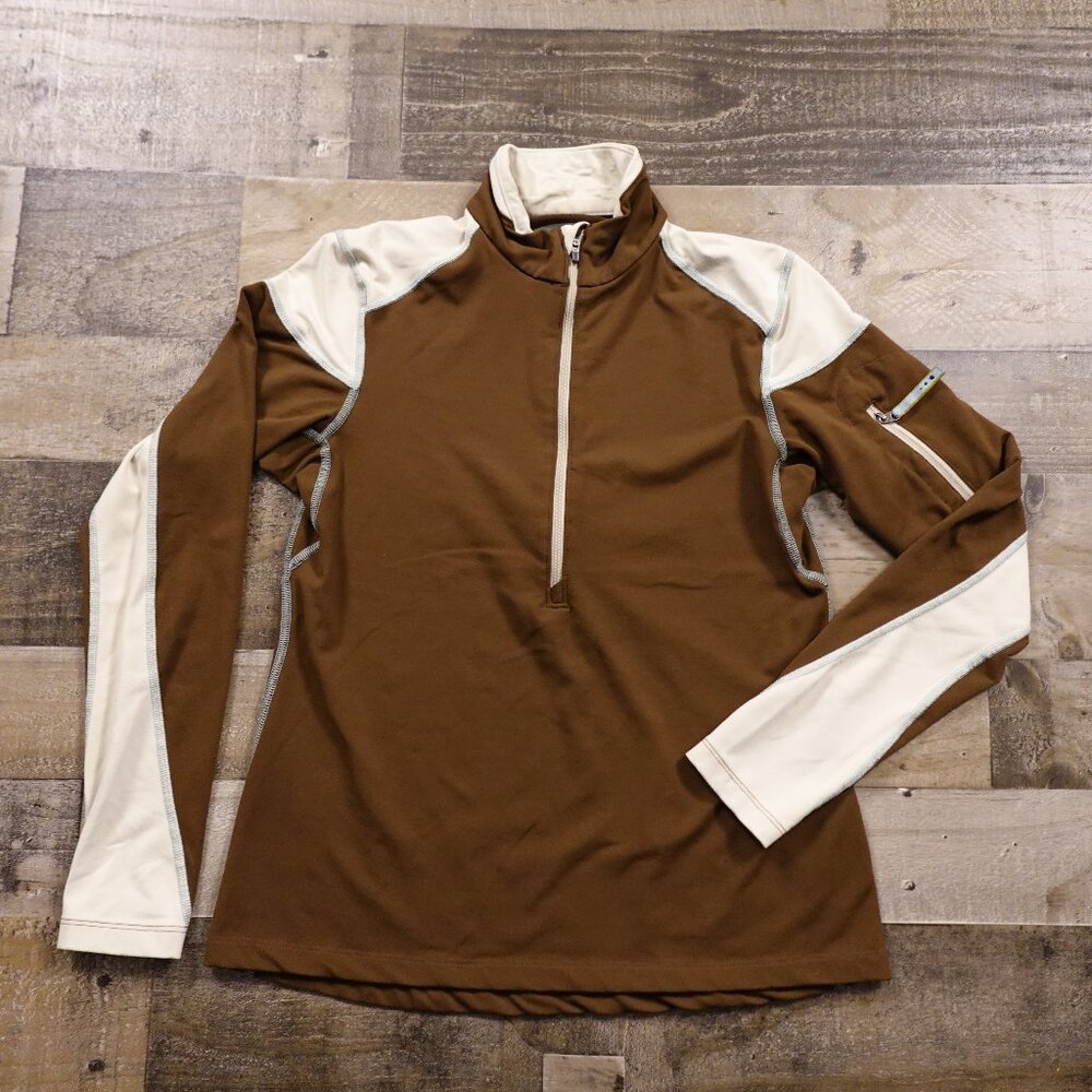 REI Quarter Zip Pullover Women’s Small Brown‎ Cream Outdoor Athletic